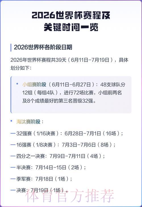 2026年世界杯完整赛程时间表一览